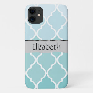 Blauw Latticework, Ombre, Quatrefoil, Jouw naam iPhone 11 Hoesje