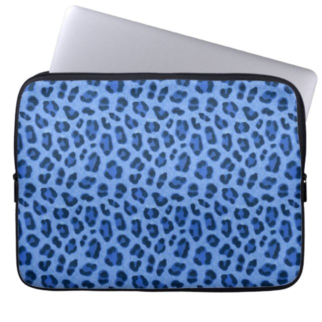 Blauw laurierspatroon laptop sleeve (Voorkant)