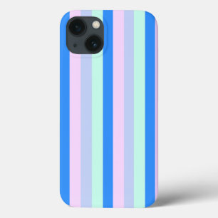 Blauw, Lavendel, Roze & Pastel Mint Groene strepen iPhone 13 Hoesje
