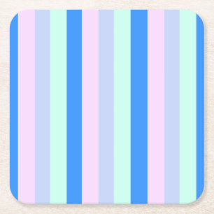 Blauw, Lavendel, Roze & Pastel Mint Groene strepen Vierkante Kartonnen Onderzetter