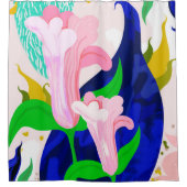 Blauw leder | Abstracte bodemverf | E Douchegordijn (Voorkant)