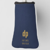 Blauw leder Kijk Monogram Aangepaste naam Golfheadcover (Draai 90)