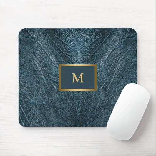 Blauw leder voorzien van inpersingen muismat (Met muis)