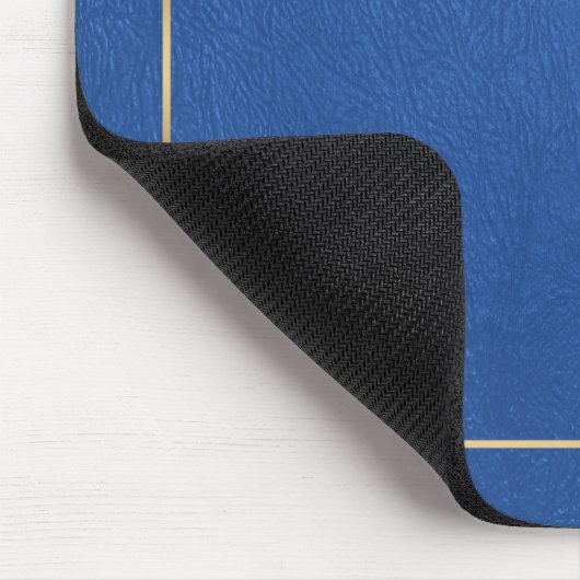 Blauw Lederen Textuur Goud Lijst-Custom Monogram Muismat (Hoek)