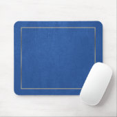 Blauw Lederen Textuur Goud Lijst-Custom Monogram Muismat (Met muis)