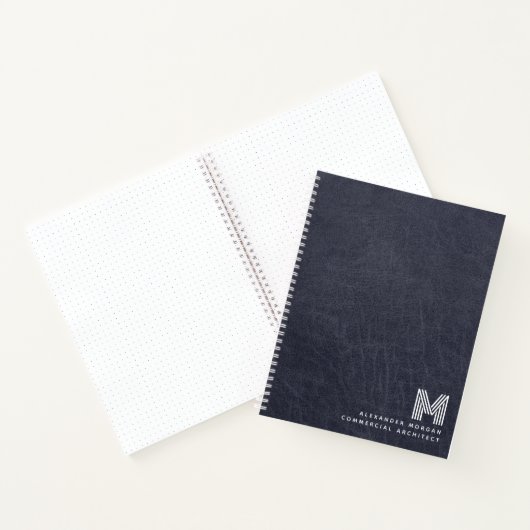 Blauw Lederen Vette Monogram Initialen Naam Notitieboek (Binnen)