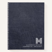 Blauw Lederen Vette Monogram Initialen Naam Notitieboek (Voorkant)
