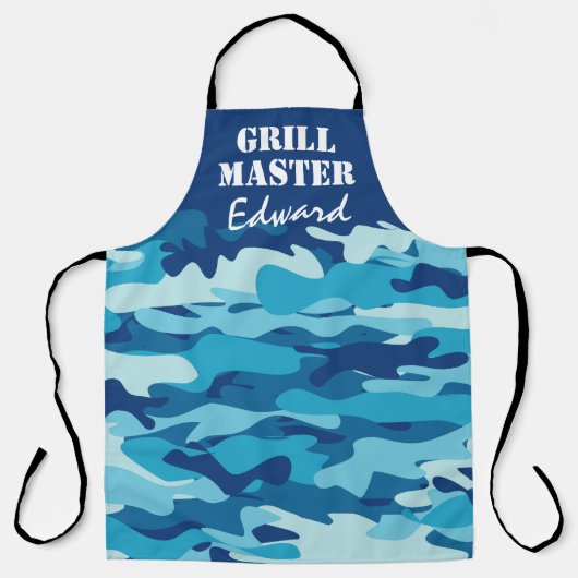 Blauw leger camo camouflage grillmaster mannen schort (Voorkant)