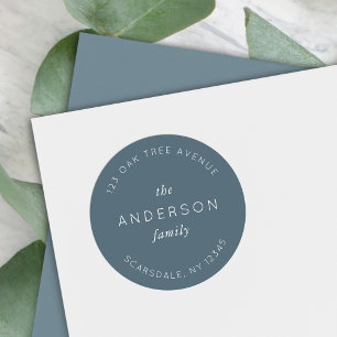Blauw Leiste Familiennaam Retouradres Modern Ronde Sticker