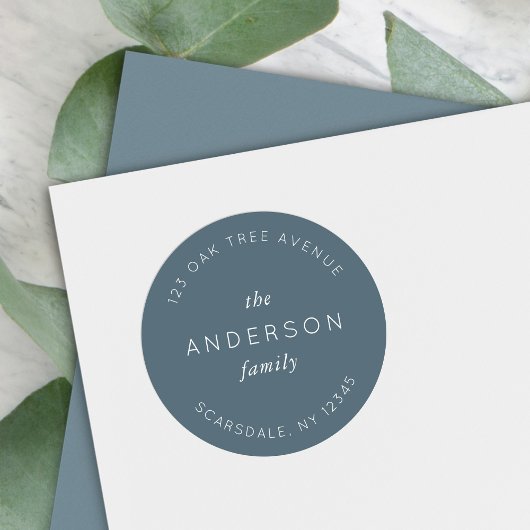 Blauw Leiste Familiennaam Retouradres Modern Ronde Sticker