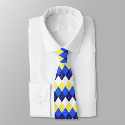 Blauw, Lemon Geel en White Argyle Stropdas (Gebonden)
