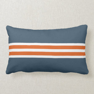 Blauw lendenkussen met oranje en witte strepen kussen