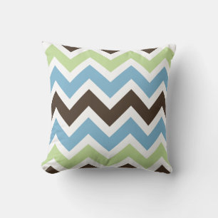 Blauw, Lentegroen en Bruin Chevron Patroon Kussen