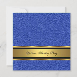 Blauw leren uitziende gouden verjaardag heren man kaart