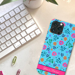 Blauw Leuk Bloemen Lentepatroon  Naam iPhone 13 Pro Max Hoesje