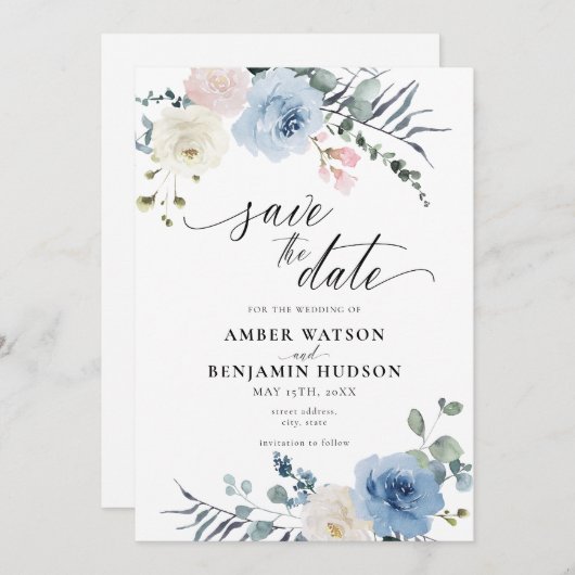 Blauw licht bleekroze knollen maken de datum op kaart (Voorkant / Achterkant)