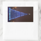 Blauw licht kerstboom rechthoekige sticker (Tas)