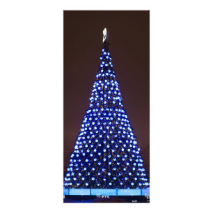 Blauw licht kerstboom reclamekaart