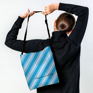 Blauw licht roze diagonale strepen crossbody tas