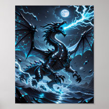 Blauw Licht Zwart Draak Storm Fantasie