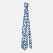Blauw, Lichtblauw & Wit Petal Groot Patroon Stropdas (Voorkant)