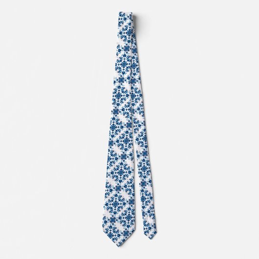 Blauw, Lichtblauw & Wit Petal Groot Patroon Stropdas (Voorkant)