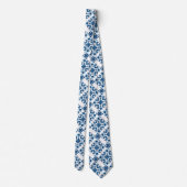 Blauw, Lichtblauw & Wit Petal Groot Patroon Stropdas (Achterkant)