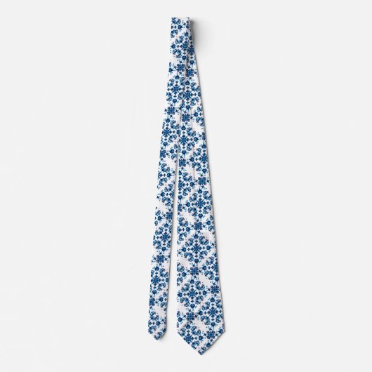 Blauw, Lichtblauw & Wit Petal Groot Patroon Stropdas (Achterkant)