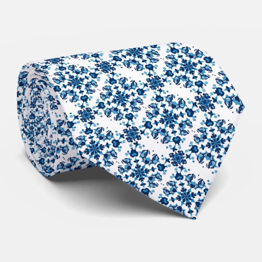Blauw, Lichtblauw & Wit Petal Klein Patroon Stropdas (Opgerold)