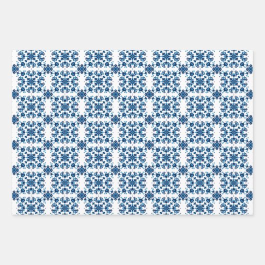 Blauw, Lichtblauw & Wit Petal Patroon Inpakpapier Vel (Voorkant 3)