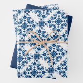 Blauw, Lichtblauw & Wit Petal Patroon Inpakpapier Vel (In situ)