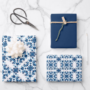 Blauw, Lichtblauw & Wit Petal Patroon Inpakpapier Vel