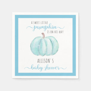 Blauw Lief Klein Pompoen Waterverf Baby shower Servet