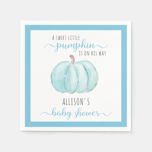 Blauw Lief Klein Pompoen Waterverf Baby shower Servet (Voorkant)