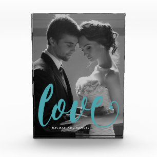 Blauw liefdes typografie foto- en naamfoto blok