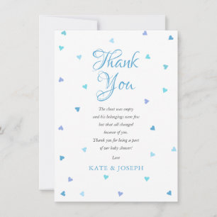 Blauw liefdeshartjes babyshower dankgedicht bedankkaart