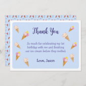 Blauw Lieve IJshoorntje Feest Jongen Verjaardag Bedankkaart (Voorkant / Achterkant)