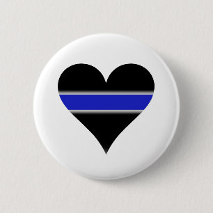 Blauw lijnhart ronde button 5,7 cm