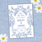 Blauw Lijst Bruiloft Opslaan De Datum Save The Date