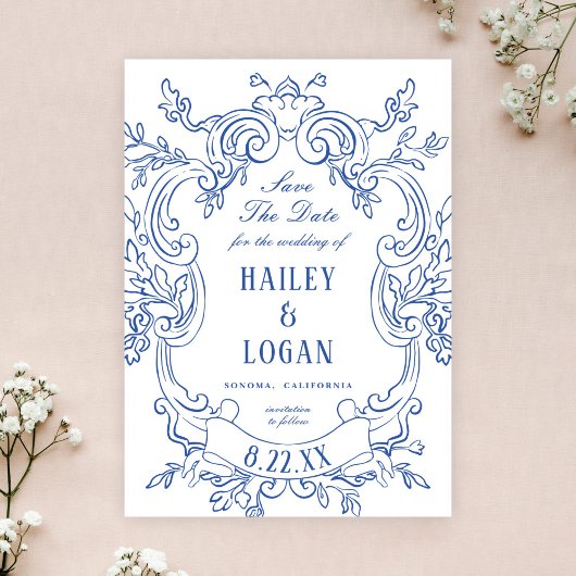 Blauw Lijst Bruiloft Opslaan De Datum Save The Date