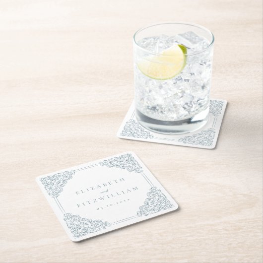 blauw Lijst bruiloft Vierkante Kartonnen Onderzetter (Insitu)