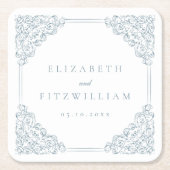 blauw Lijst bruiloft Vierkante Kartonnen Onderzetter (Voorkant)