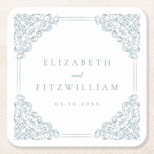 blauw Lijst bruiloft Vierkante Kartonnen Onderzetter (Voorkant)