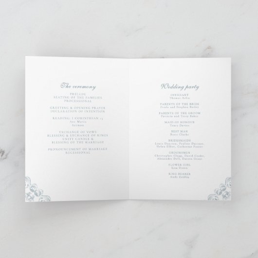  Blauw Lijst Elegant Script Gevouwen bruiloft Programma (Binnen)