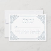  Blauw Lijst Elegant Script Wedding RSVP Kaartje (Voorkant)