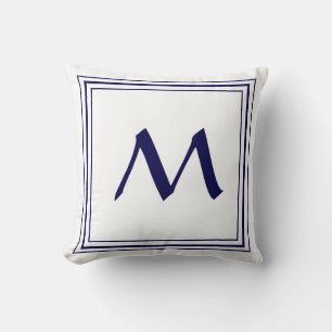 Blauw Lijst Monogram Letter minimalistisch kussen