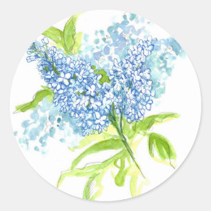 Blauw Lila Lente Boeket Waterverf Bloemen Ronde Sticker