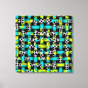 Blauw lime groen zwart wit vierkant cirkel weefsel canvas afdruk