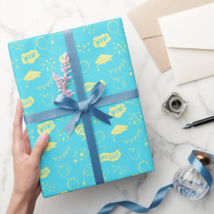 Blauw Limoen Afstuderen Hand getekend krabbelpatro Cadeaupapier