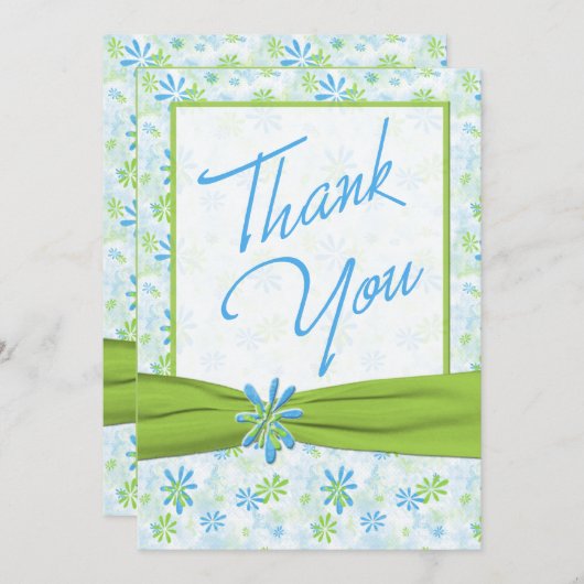 Blauw, Limoen, wit met Limoen faux lint Dank u Bedankkaart (Voorkant / Achterkant)